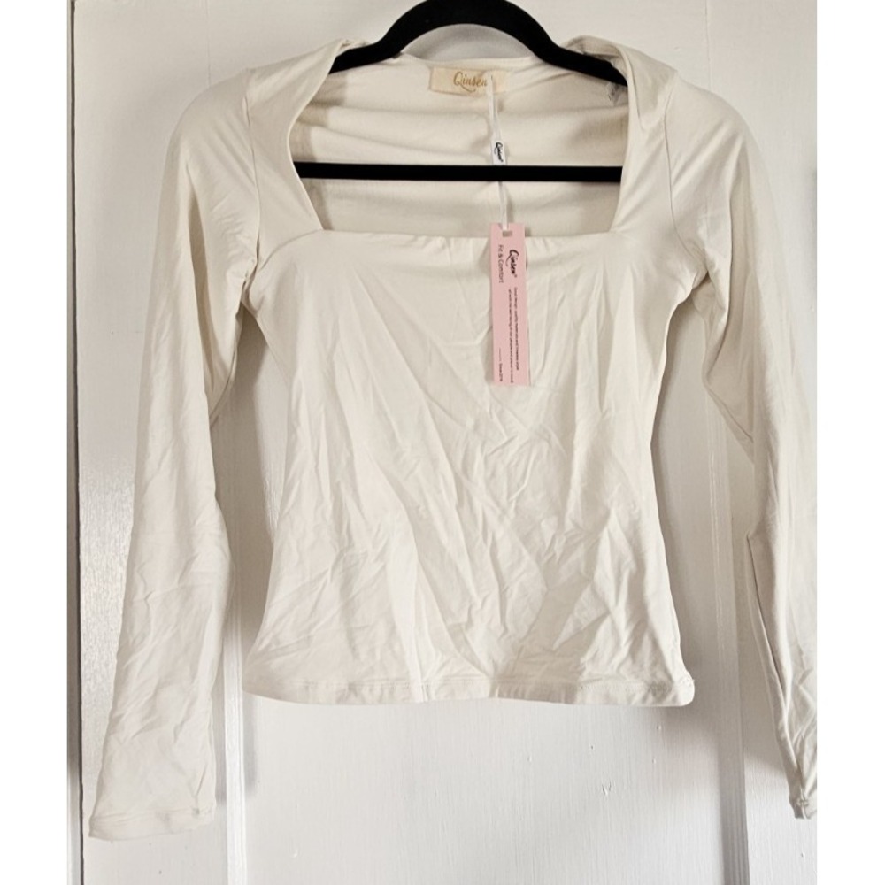 NWT QUISEN square neck top long sleeved FIT & Comfort cropped womans XS